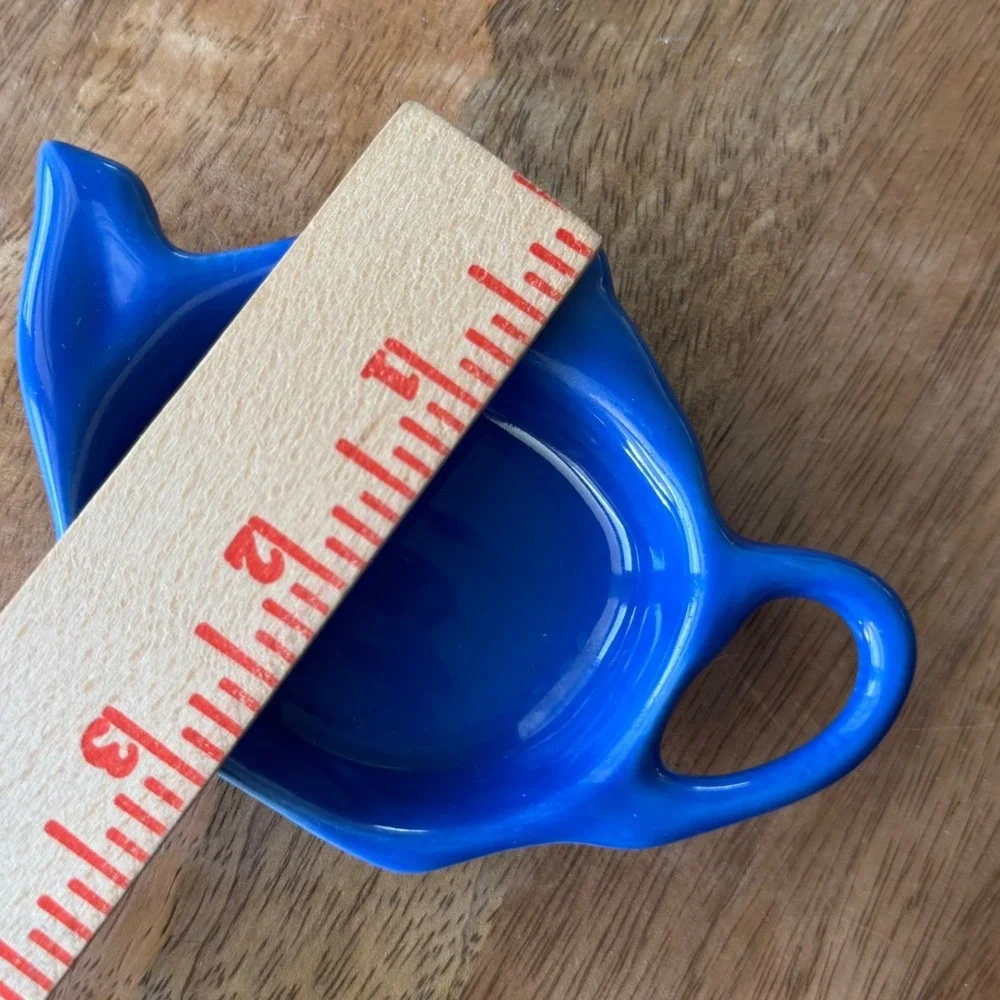 Vintage Pristine Pottery England Cobalt Blue Teapot Shaped Tea Bag Holder